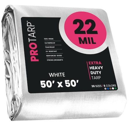 Protarp Heavy Duty Tarp, 50 ft x 50 ft, 22 Mil, White, Polyethylene PT-204-50X50